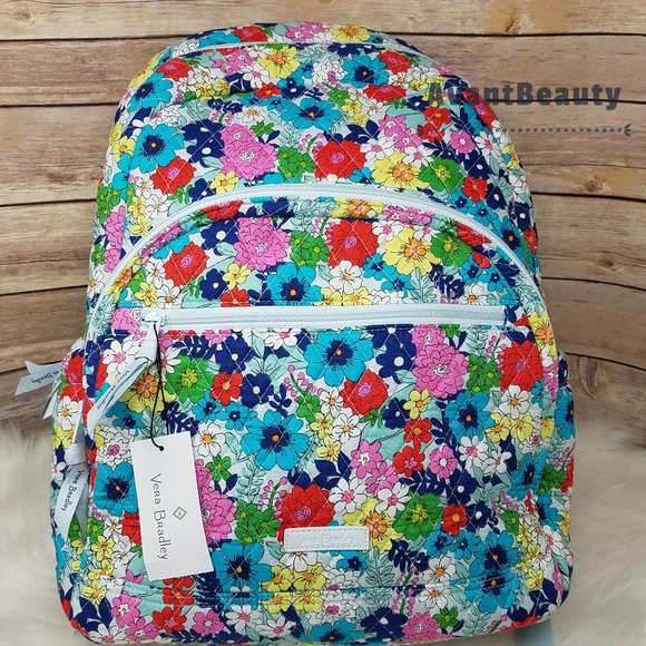 Vera Bradley Far Out Floral Essential Backpack Bookbag Blue Red New Cotton Quilt main image 7